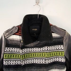 MAJE | Leather & Serape Moto Jacket